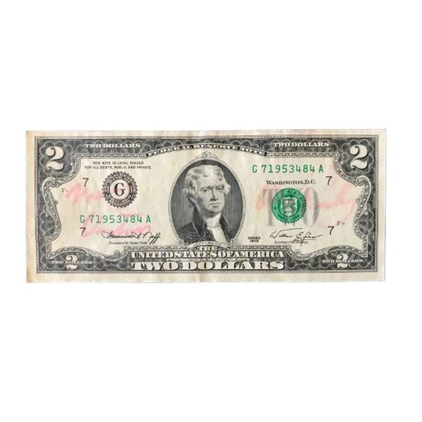 Elvis Presley Signed Employee Prank Two-Dollar Bill