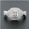 Image 2 : 14k White Gold 1.42 ctw Illusion Set Diamond w/ Halo Twisted Sides Engagement Ri