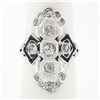 Image 1 : Antique Art Deco 18k Gold 1.13 ctw European Diamond Sapphire Etched Dinner Ring