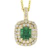 Image 3 : NEW 14k Gold 1.36 ctw GIA Colombian Emerald & Dual Diamond Halo Pendant Necklace