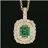 Image 4 : NEW 14k Gold 1.36 ctw GIA Colombian Emerald & Dual Diamond Halo Pendant Necklace