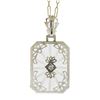 Image 2 : Antique Art Deco 14k White Gold Camphor Glass w/ Filigree Pendant Chain Necklace