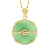 Image 2 : Vintage 14K Gold Round Light Green Jade w/ Chinese Symbol Medallion Disc Pendant