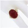 Image 3 : Antique Arts & Crafts 14K Gold Cabochon Red Stone w/ Floral Sides Solitaire Ring