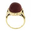 Image 7 : Antique Arts & Crafts 14K Gold Cabochon Red Stone w/ Floral Sides Solitaire Ring