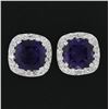 Image 4 : 18K White Gold 2.93 ctw Cushion Royal Purple Amethyst & Diamond Halo Stud Earrin