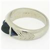 Image 5 : Antique Art Deco 18k White Gold Lab Created Sapphire Engraved Ring Band