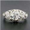 Image 3 : Antique Edwardian Platinum 1.5 ctw GIA European Diamond Heart Floral Filigree Ri