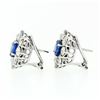 Image 5 : 18k White Gold 8.50 ctw GIA Ceylon Sapphire Diamond Halo Flower Cluster Earrings