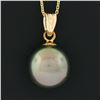 Image 3 : 14K Yellow Gold 11.5mm Tahitian Gray Pearl Solitaire Pendant 18 Chain Necklace
