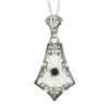 Image 5 : Antique Art Deco 14K Gold Camphor Glass Diamond Filigree Pendulum Pendant Chain