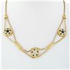 Image 2 : Vintage 14k Gold 2.28 ctw Round Sapphire & Diamond Cluster 16" Statement Necklac