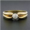 Image 2 : Antique Victorian 14K Gold Old European Diamond Solitaire Ring w/ Grooved Sides