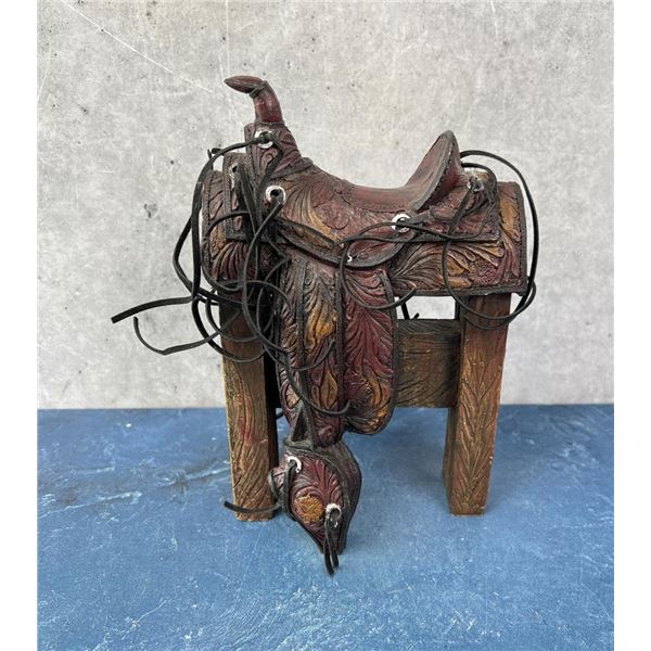 Miniature Cowboy Saddle on Stand