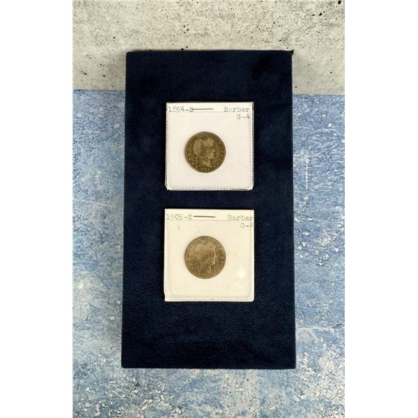 1894 S 1905 S Barber Silver Quarters