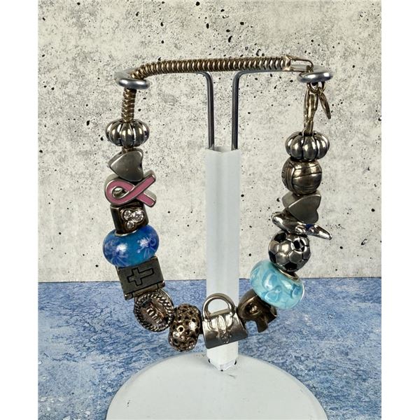 Pandora Style Sterling Silver Charm Bracelet