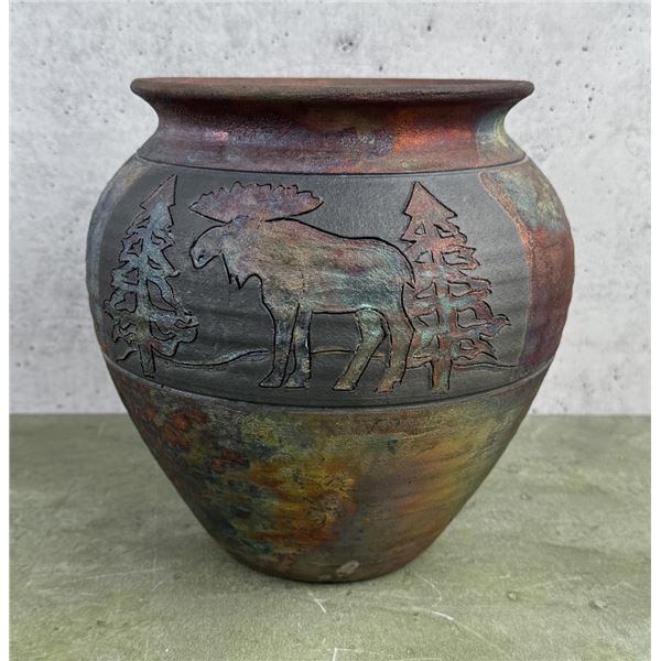 John Clayton Raku Moose Vase