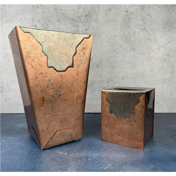 Solid Copper Wastebasket and Tissue Box Cover