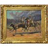 Image 1 : Daro Flood Runaway Steer Oil on Board Painting