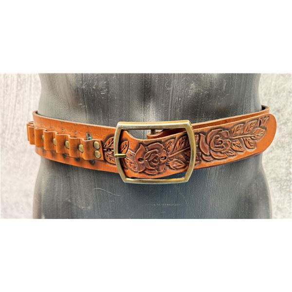 Tooled Leather Cowboy Ammo Belt Gun Rig