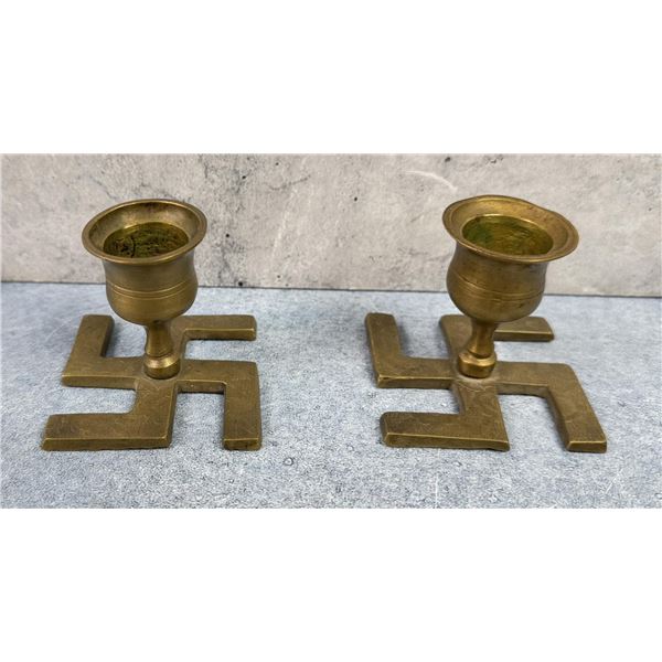 Brass Swastika Candlesticks