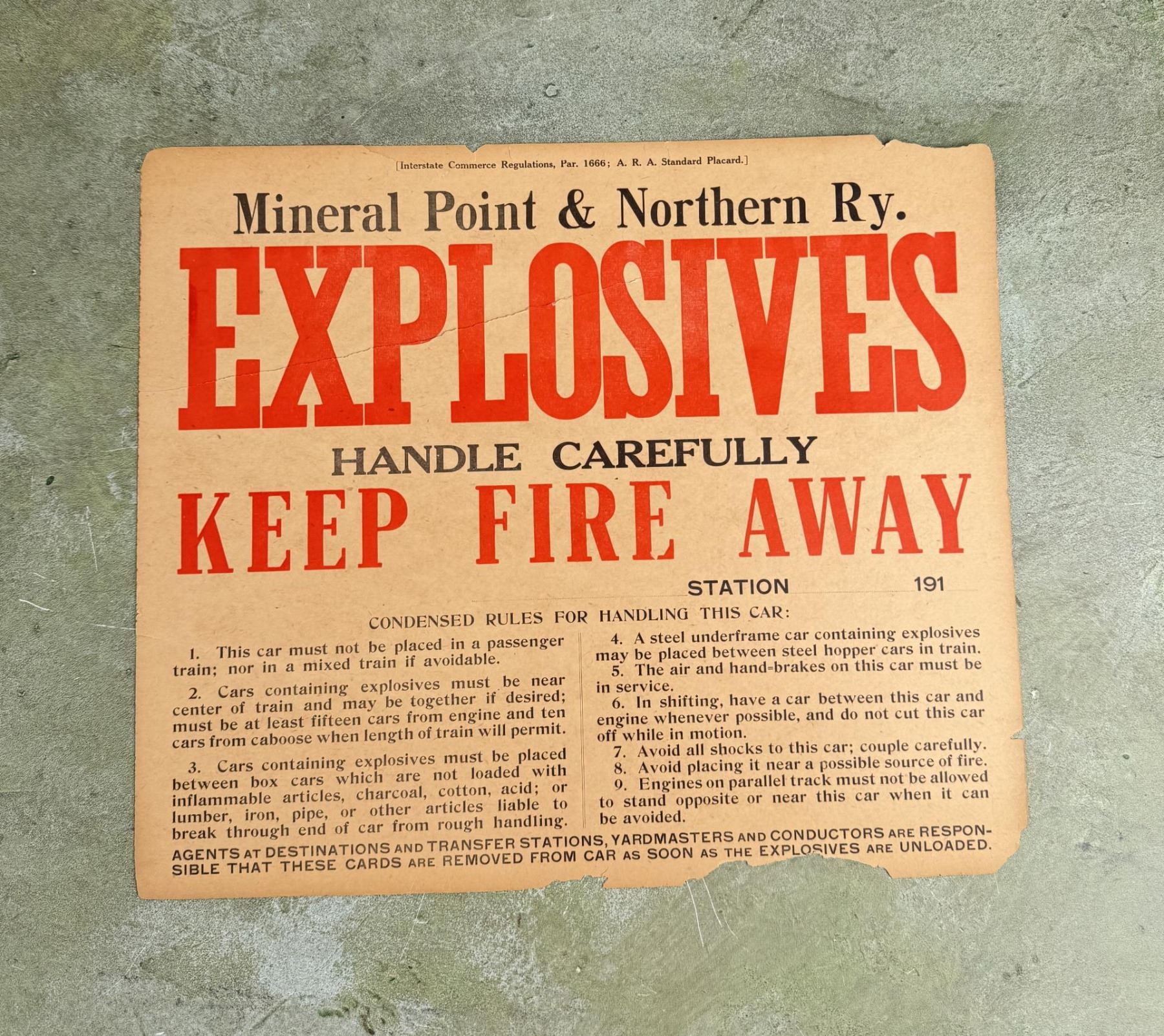Mineral Point & Northern Railway Explosives Sign