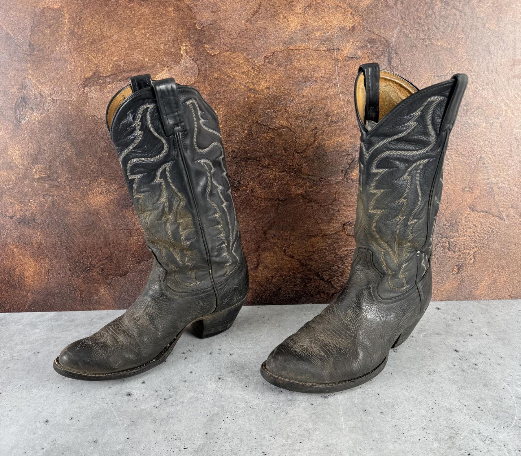 Bottes western cowboy marron bout d'aile Tony Lama vintage fabriquées aux États