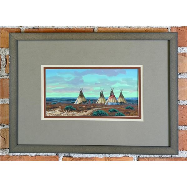 Paul Surber Indian Encampment Gouache Painting