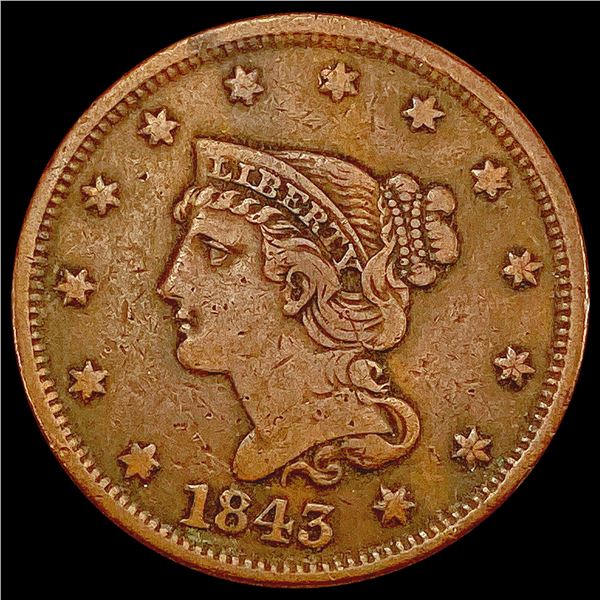 1843 Braided Hair Large Cent LIGHTLY CIRCULATED
