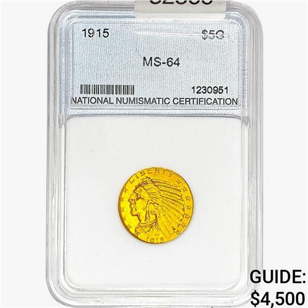 1915 $5 Gold Half Eagle NNC MS64