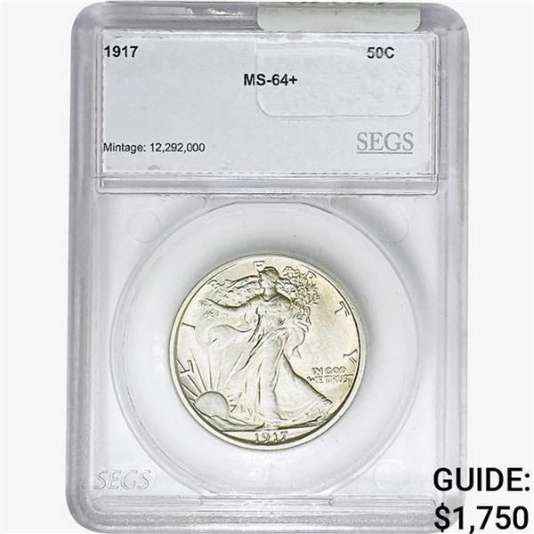 1917 Walking Liberty Half Dollar SEGS MS64+