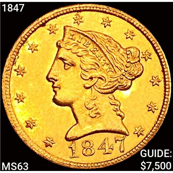 1847 $5 Gold Half Eagle CHOICE BU