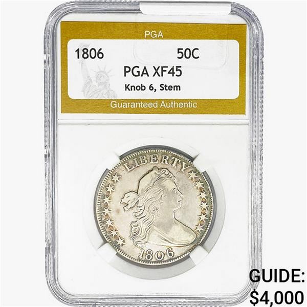 1806 Draped Bust Half Dollar PGA XF45 Knob 6, Stem