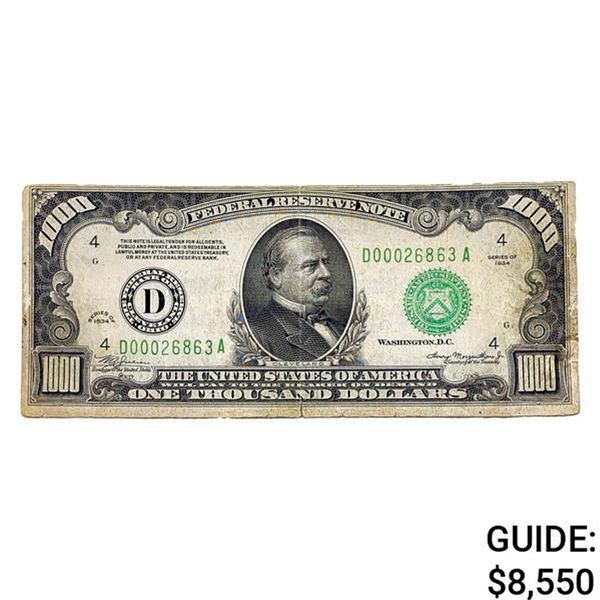 1934 $1000 U.S. Federal Reserve Note XF