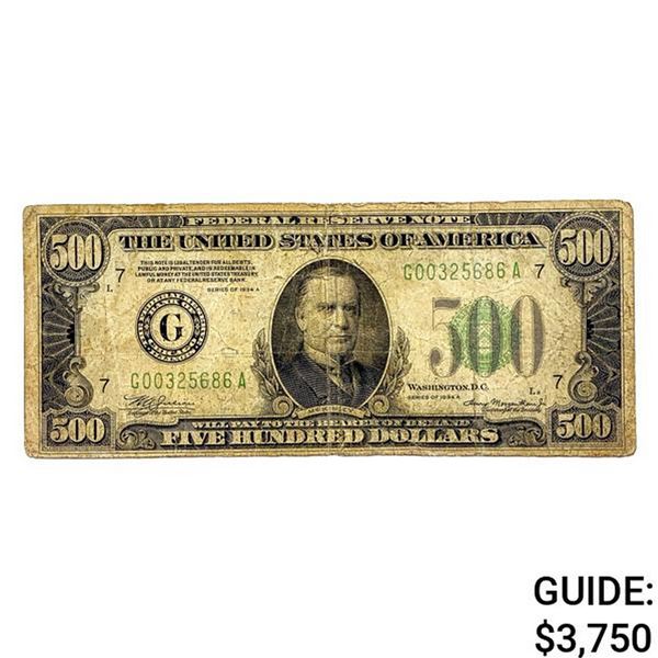 1934A $500 U.S. Federal Reserve Note Fine