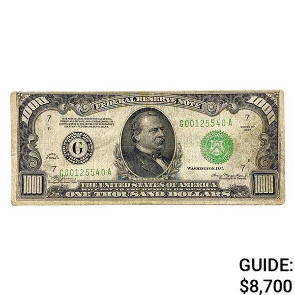 1934 $1000 U.S. Federal Reserve Note Choice VF