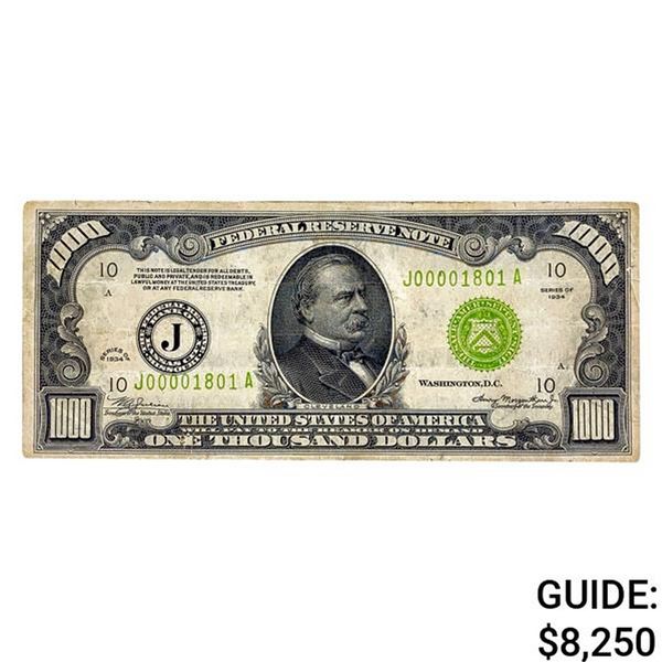 1934 $1000 U.S. Federal Reserve Note AU