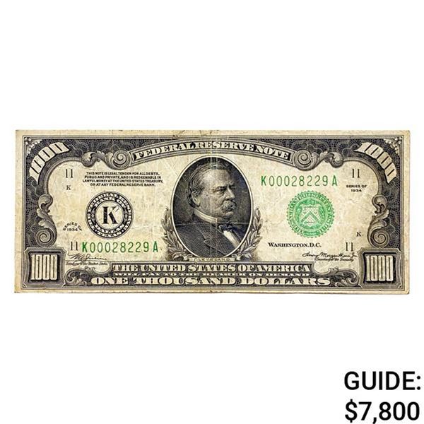 1934 $1000 U.S. Federal Reserve Note Choice VF