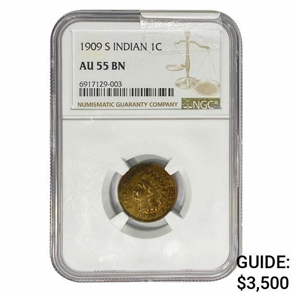 1909-S Indian Head Cent NGC AU55 BN