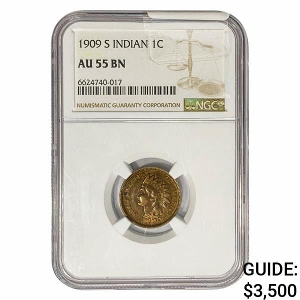 1909-S Indian Head Cent NGC AU55 BN