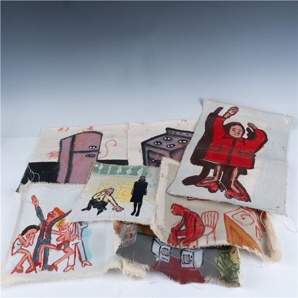 Jon Konkol, 7 Original Unstretched Oil Canvases Set, Signed