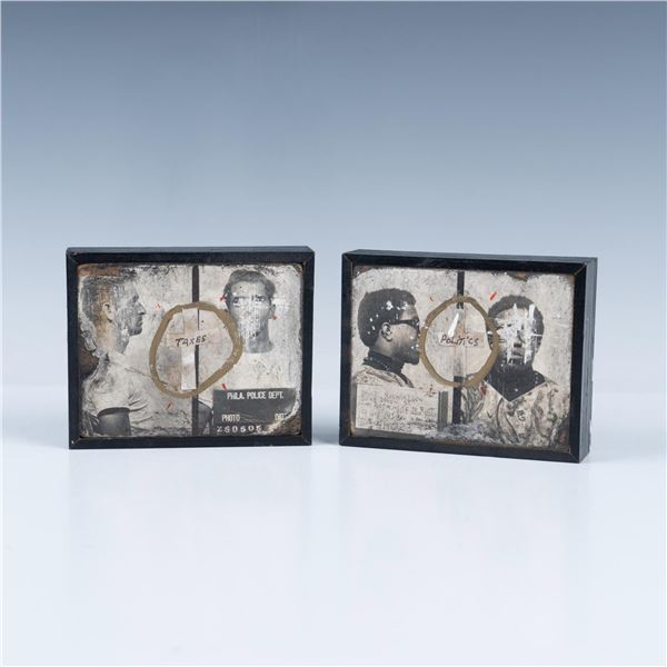 Greg Haberny, Set of 2 Mixed Media Collages on Wood, Signed