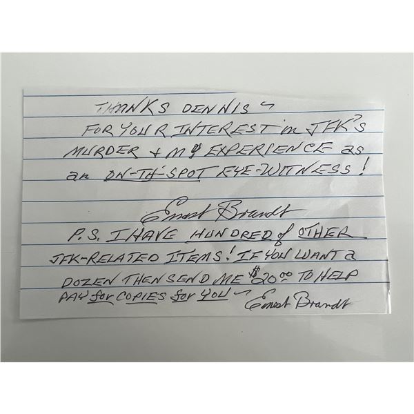 JFK Assassination Ernest Brandt signed note