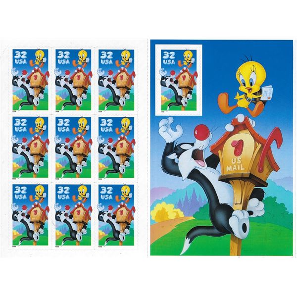 Signed Sylvester and Tweety Stamp Sheet