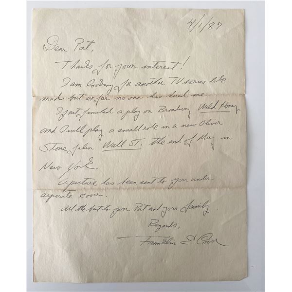 Actor Franklin Cover signed letter