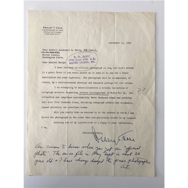 U.S. Navy Rear Admiral Alexander Early signed letter