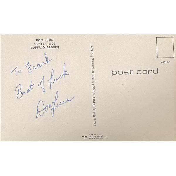 Buffalo Sabres Don Luce signed postcard