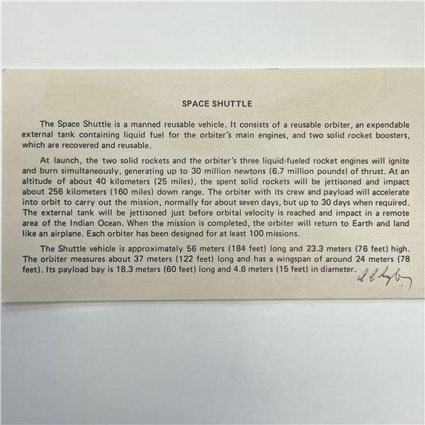 M. Ingler signed Space Shuttle information card