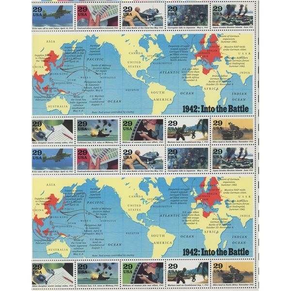 1992 WW II 1942 Into the Battle - 20 Stamp Sheet