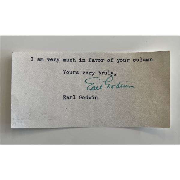 Radio newsman Earl Godwin signed typed note